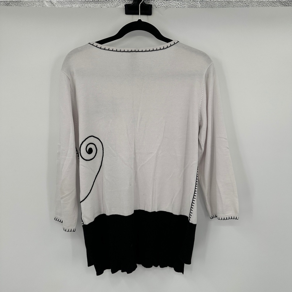 Berek Womens White Black Cat Graphic Knit Sweater Rhinestone Large Whimsical - Picture 6 of 9